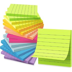 (16 Pack) Lined Sticky Notes 3x3 in Post Ruled Stickies Super Sticking Power Memo Pads Bright Colors