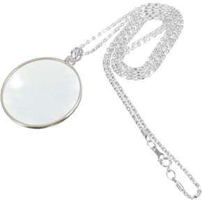 5X Magnifying Glass Pendant 1.6" Glass Lens Dia. and 35" Alloy Necklace (Silver)