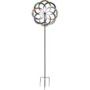 Hourflik Wind Spinners Outdoor Metal Large - 24" Width 84" Height Wind Spinner for Yard and Garden Decorations, Double Windmill Sculptures with Stable Metal Stake