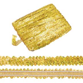 1-Pack Elastic Sequins Trim, 11 Yards 0.8 Inch Flat Paillette Glitters Sequin Trim 2 Row Metallic Sequins Trim for Craft Sewing Trimming/Dress Embellish Headband [Laser Gold]