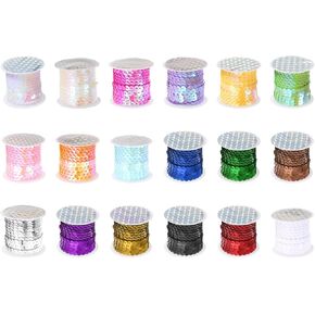 MECCANIXITY 18 Roll 90 Yards Flat Sequin Strip 6mm Laser Sequins Fabric Paillette Spangle Sequins Trim for Crafts DIY Sequin Fringe Sewing 18 Type Color