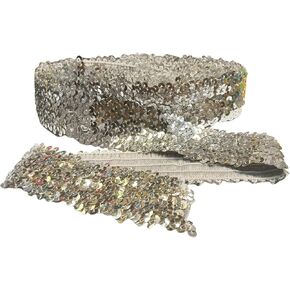 5.5 Yards 1.7Inches Black Elastic Stretch Satin Ribbon Sparkle Bling Gleaming Ribbon Sequins Trim Spool Sewing String Applique Bridal Wedding Applique Crafts
