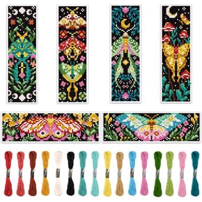 ORIGACH 6 Pcs Cross Stitch Bookmark Kit for Beginner Adults, Vivid Moths Stamped Embroidery Bookmark Kit with Instruction for Starters Printed Cross Stitch DIY Kits for Book Lovers