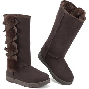 THATXUAOV Womens Winter Boots,Black Fuzzy Mid-Calf Boots,Fashion Warm Casual Outdoor Snow Boots for Women