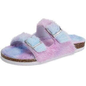 Torotto Kids Slippers Boys Girls Fluffy Furry Non-slip Cork House Slippers with Adjustable Straps Open Toe for Indoor & Outdoor