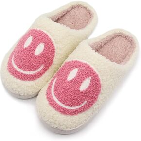 Happy Face Kids Slippers: Plush Non-Slip House Slippers For Girls & Boys & Little Big Toddler Unisex Kids Ultra Comfort Cute Soft and Fuzzy