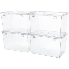 Clear Storage Box with Lid，Plastic Bins Craft Organizers and Storage，Small Container Stackable Case Box for Cosmetic Mica Powder Bottle Nail Polish Sewing Tool 4 pack 7.4'' x 4.72'' x 5.03''
