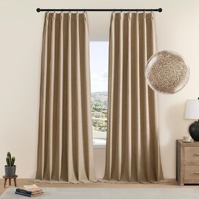 XiDi 100% Blackout Linen Curtains 63 inch Length Neutral Pinch Pleated Curtains for Bedroom Living Room Thermal Insulated Darkening Thick Window Drapes with Adjustable Hooks 2 Panels