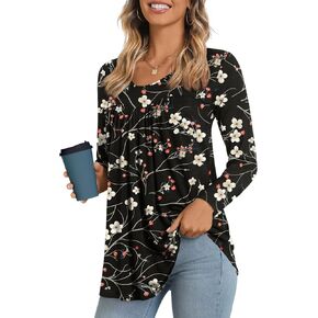 LONGYUAN 2023 Women's Long Sleeve Casual Tunics Tops Winter Loose Shirts Flare Blouse Comfy Elastic Cute