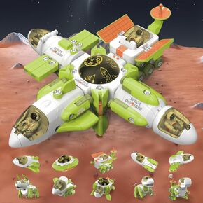 Fistone Space Toys and Dinosaur Toys, 10-in-1 Transforming Set with Space Shuttle, Flying Saucer, Satellite, Space Rover, Rocket and Dinosaur Toys, Spaceship Toy Gifts for Boys and Girls Age 5+