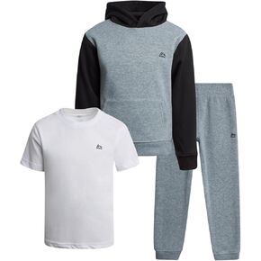 RBX Boys' Active Jogger Set - 3 Piece Performance Fleece Sweatshirt, Jogger Sweatpants, T-Shirt - Activewear for Boys (2T-12)