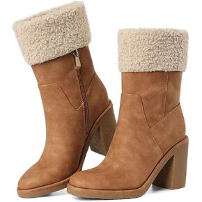 Winter Boots for Women, Comfortable Side Zipper Mid Chunky Heel Suede Warm Fur Snow Ankle Boot Outdoor Party Shoes
