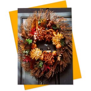 Business Thanksgiving Greeting Cards (Fall Wreath), 5x7 Inches, 25 Cards & 26 Grapefruit Gold Envelopes (TG100)