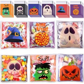 Joottuan 300 Pcs Halloween Cellophane Treat Bags Clear Self Adhesive Candy Bags Plastic Cookie Bags for Party Favors Supplies Halloween Decoration