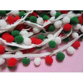 YYCRAFT 5 Yards Christmas Pom Pom Ball Fringe Trim Ribbon for Clothing Curtain Pillow Accessory Decoration DIY Craft(Pom Size:3/4 Inch,Red/White/Green)