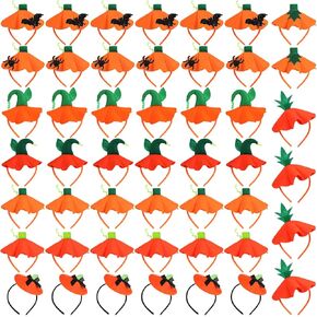 Hotop 48 Pcs Halloween Pumpkin Headbands, Pumpkin Hat Dress up Headband, Pumpkin Hat Hair Bands Hair Hoops, Halloween Costume Party Supplies Headwear Accessories for Women Adult