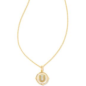 Kendra Scott Letter B 14k Gold-Plated Brass Disc Reversible Pendant Necklace in Iridescent Abalone, Fashion Jewelry for Women