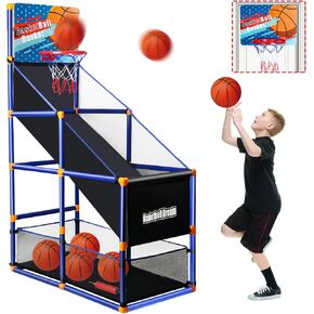 Arcade Basketball Game Set for Kids, Boy Toys Gifts with 4 Balls for 3 to 12 Years Old, Adjustable Height with Pump & Storage Net for Kids Indoor Outdoor Sports Play, Ideal Christmas Birthday Gifts