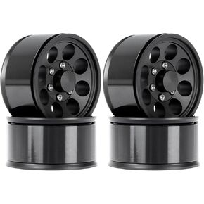 4PCS 1.55 inch Metal Beadlock Wheels Hub RC Aluminum Alloy Wheel Rim Replacement for Axial D90 TF2 Tamiya CC01 LC70 LC80 JIMNY 1/10 RC Crawler Car Upgrade Parts (Black)