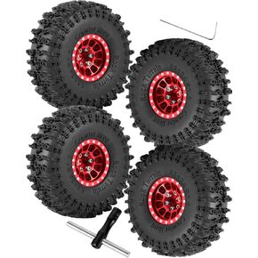 1.0" Beadlock RC Wheels and Tires for 1/18 TRX4M,1/24 Axai1 SCX24 RC Crawler,1.0 Beadlock Tires w/Alloy Aluminium Wheels 1.0 rc Beadlock Rims,4PCS,Black