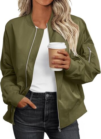 Trendy Queen Women's Bomber Jackets Casual Zip up Coats Windbreaker Trendy Comfy Clothes Winter Fashion 2024 in Saudi Arabia