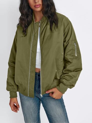 Trendy Queen Women's Bomber Jackets Casual Zip up Coats Windbreaker Trendy Comfy Clothes Winter Fashion 2024 in Saudi Arabia