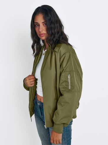 Trendy Queen Women's Bomber Jackets Casual Zip up Coats Windbreaker Trendy Comfy Clothes Winter Fashion 2024 in Saudi Arabia