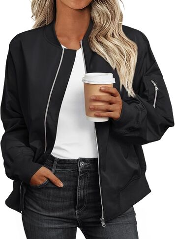 Trendy Queen Women's Bomber Jackets Casual Zip up Coats Windbreaker Trendy Comfy Clothes Winter Fashion 2024 in Saudi Arabia