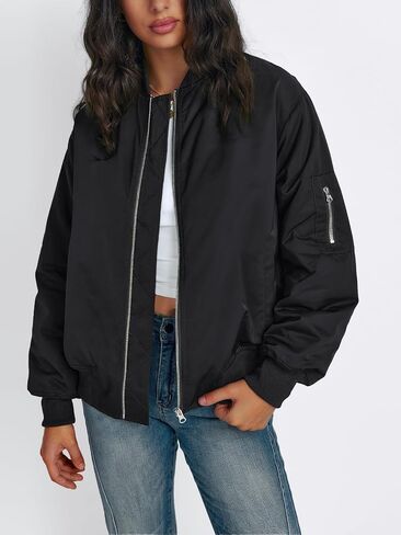 Trendy Queen Women's Bomber Jackets Casual Zip up Coats Windbreaker Trendy Comfy Clothes Winter Fashion 2024 in Saudi Arabia