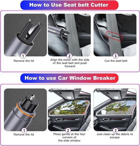 2 Packs Upgraded Safety Hammer Underwater Window Breaker Emergency Escape Tool, Car Hammer Seat Belt Cutter, Instant Glass Breaker Seat Belt Cutter (Black) in Saudi Arabia