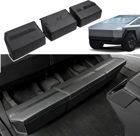 صندوق تخزين خلفي أسفل المقعد متوافق مع Tesla Cybertruck 2024، صندوق منظم جلدي للصف الثاني أسفل المقعد لملحقات Cybertruck (مجموعة من 3 قطع) in Kuwait