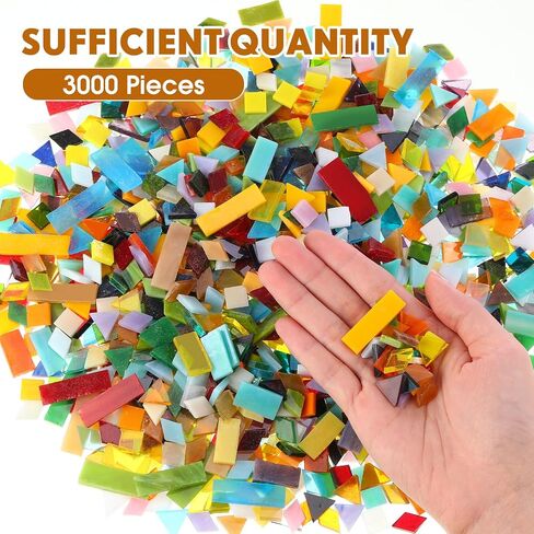 XunYee 3000 Pcs Mosaic Tiles, Glass Mosaic Tiles for Crafts Bulk, Stained Mosaic Glass Pieces, Mosaic Supplies for Home Decoration, Art Crafts, DIY Projects (Assorted Colors and Shapes) in Saudi Arabia