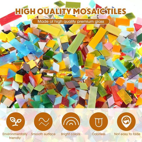 XunYee 3000 Pcs Mosaic Tiles, Glass Mosaic Tiles for Crafts Bulk, Stained Mosaic Glass Pieces, Mosaic Supplies for Home Decoration, Art Crafts, DIY Projects (Assorted Colors and Shapes) in Saudi Arabia