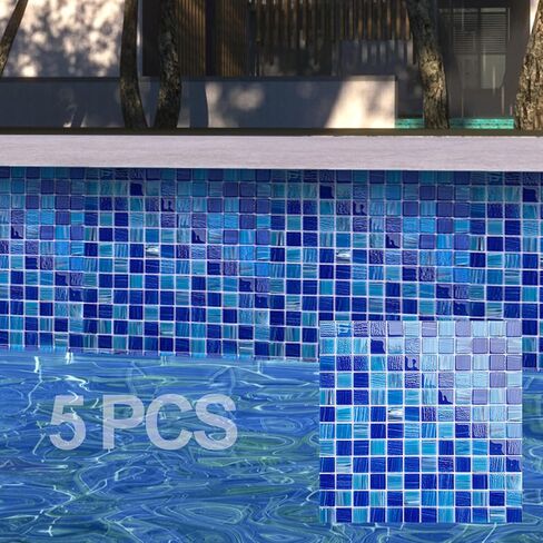 LSDECO 5 أوراق بلاط الفسيفساء الزجاجي باكسبلاش، بلاط حمام السباحة، 12 بوصة × 12 بوصة بلاط المطبخ باكسبلاش، بلاط زجاجي لجدار الدش على حدود الحمام (5 قدم مربع أزرق كوبالت) in Saudi Arabia