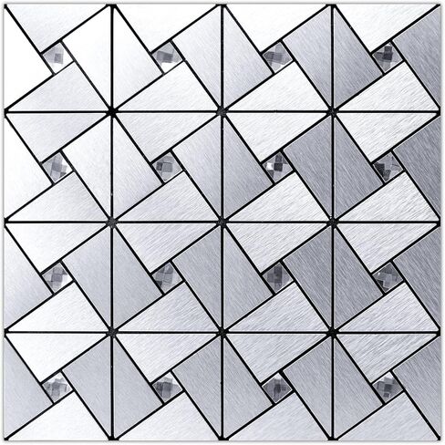 Art3d 10-Sheet Peel and Stick Backsplash Metal Mosaic Tiles for Kitchen Wall Decor, Stick on Aluminum Composite Tiles Stikers, Silver Windmill Puzzle Glass Mixed in Kuwait