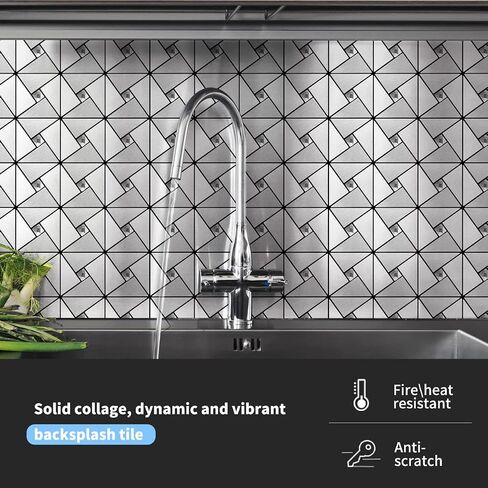 Art3d 10-Sheet Peel and Stick Backsplash Metal Mosaic Tiles for Kitchen Wall Decor, Stick on Aluminum Composite Tiles Stikers, Silver Windmill Puzzle Glass Mixed in Kuwait
