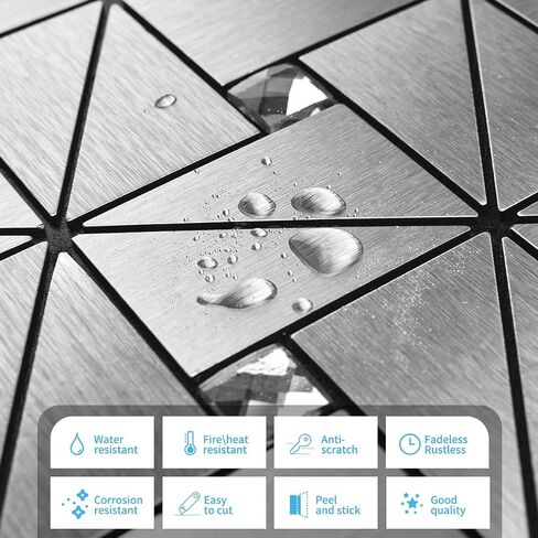 Art3d 10-Sheet Peel and Stick Backsplash Metal Mosaic Tiles for Kitchen Wall Decor, Stick on Aluminum Composite Tiles Stikers, Silver Windmill Puzzle Glass Mixed in Kuwait