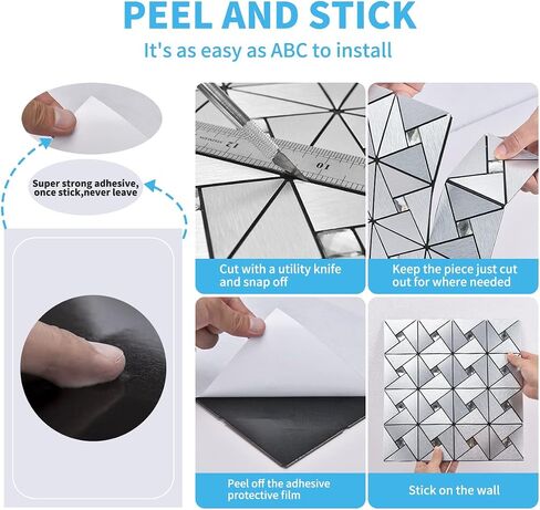 Art3d 10-Sheet Peel and Stick Backsplash Metal Mosaic Tiles for Kitchen Wall Decor, Stick on Aluminum Composite Tiles Stikers, Silver Windmill Puzzle Glass Mixed in Kuwait