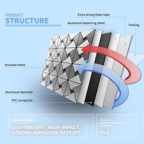 Art3d 10-Sheet Peel and Stick Backsplash Metal Mosaic Tiles for Kitchen Wall Decor, Stick on Aluminum Composite Tiles Stikers, Silver Windmill Puzzle Glass Mixed in Kuwait