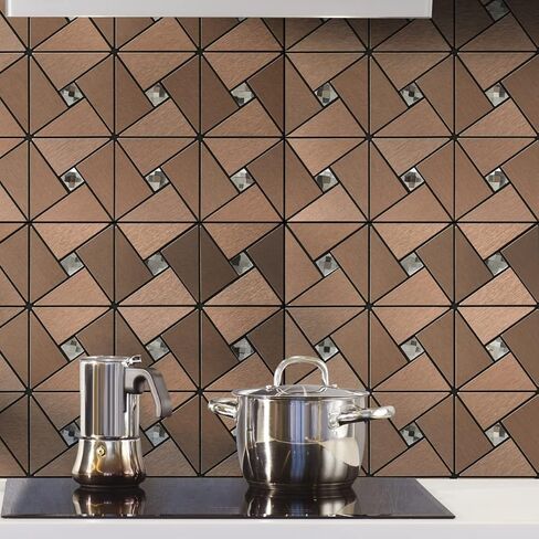 Art3d 10-Sheet Peel and Stick Backsplash Metal Mosaic Tiles for Kitchen Wall Decor, Stick on Aluminum Composite Tiles Stikers, Silver Windmill Puzzle Glass Mixed in Kuwait