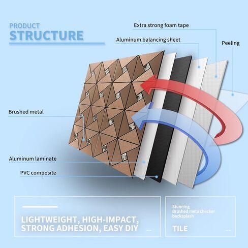 Art3d 10-Sheet Peel and Stick Backsplash Metal Mosaic Tiles for Kitchen Wall Decor, Stick on Aluminum Composite Tiles Stikers, Silver Windmill Puzzle Glass Mixed in Kuwait