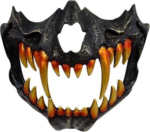 Japanese Half Mask,Tiger Mask,Ye Yaksha Dragon God Black Masks, Resin Skull Scary Horror Ninja Mask Costume Props in Saudi Arabia