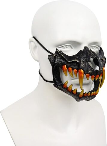 Japanese Half Mask,Tiger Mask,Ye Yaksha Dragon God Black Masks, Resin Skull Scary Horror Ninja Mask Costume Props in Saudi Arabia