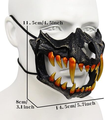 Japanese Half Mask,Tiger Mask,Ye Yaksha Dragon God Black Masks, Resin Skull Scary Horror Ninja Mask Costume Props in Saudi Arabia