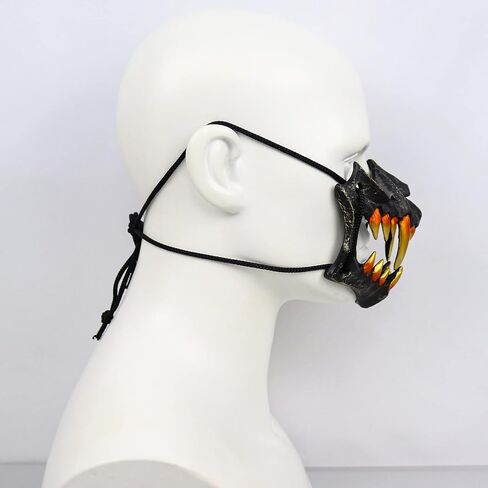 Japanese Half Mask,Tiger Mask,Ye Yaksha Dragon God Black Masks, Resin Skull Scary Horror Ninja Mask Costume Props in Saudi Arabia