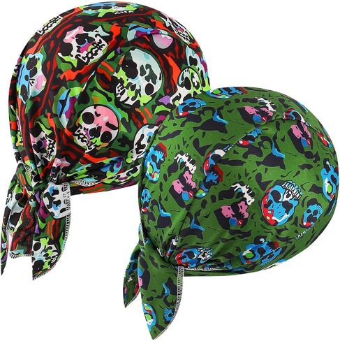 DOCILA 2 Pcs Do Rags for Men Skull Cap Fashion Print Helmet Liner Bandana Beanie Sweat Motorcycle Cycling Sports Accessories in Kuwait