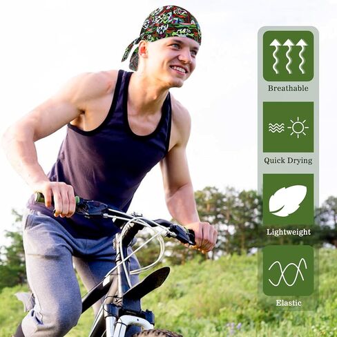 DOCILA 2 Pcs Do Rags for Men Skull Cap Fashion Print Helmet Liner Bandana Beanie Sweat Motorcycle Cycling Sports Accessories in Kuwait