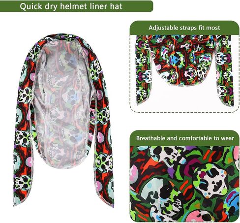 DOCILA 2 Pcs Do Rags for Men Skull Cap Fashion Print Helmet Liner Bandana Beanie Sweat Motorcycle Cycling Sports Accessories in Kuwait