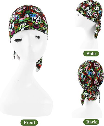 DOCILA 2 Pcs Do Rags for Men Skull Cap Fashion Print Helmet Liner Bandana Beanie Sweat Motorcycle Cycling Sports Accessories in Kuwait