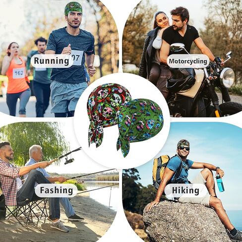 DOCILA 2 Pcs Do Rags for Men Skull Cap Fashion Print Helmet Liner Bandana Beanie Sweat Motorcycle Cycling Sports Accessories in Kuwait